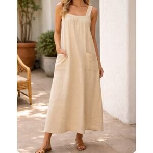 Womens Happy French Gang Organic Cotton A-line Cream Sleeveless Dress Size S EUC